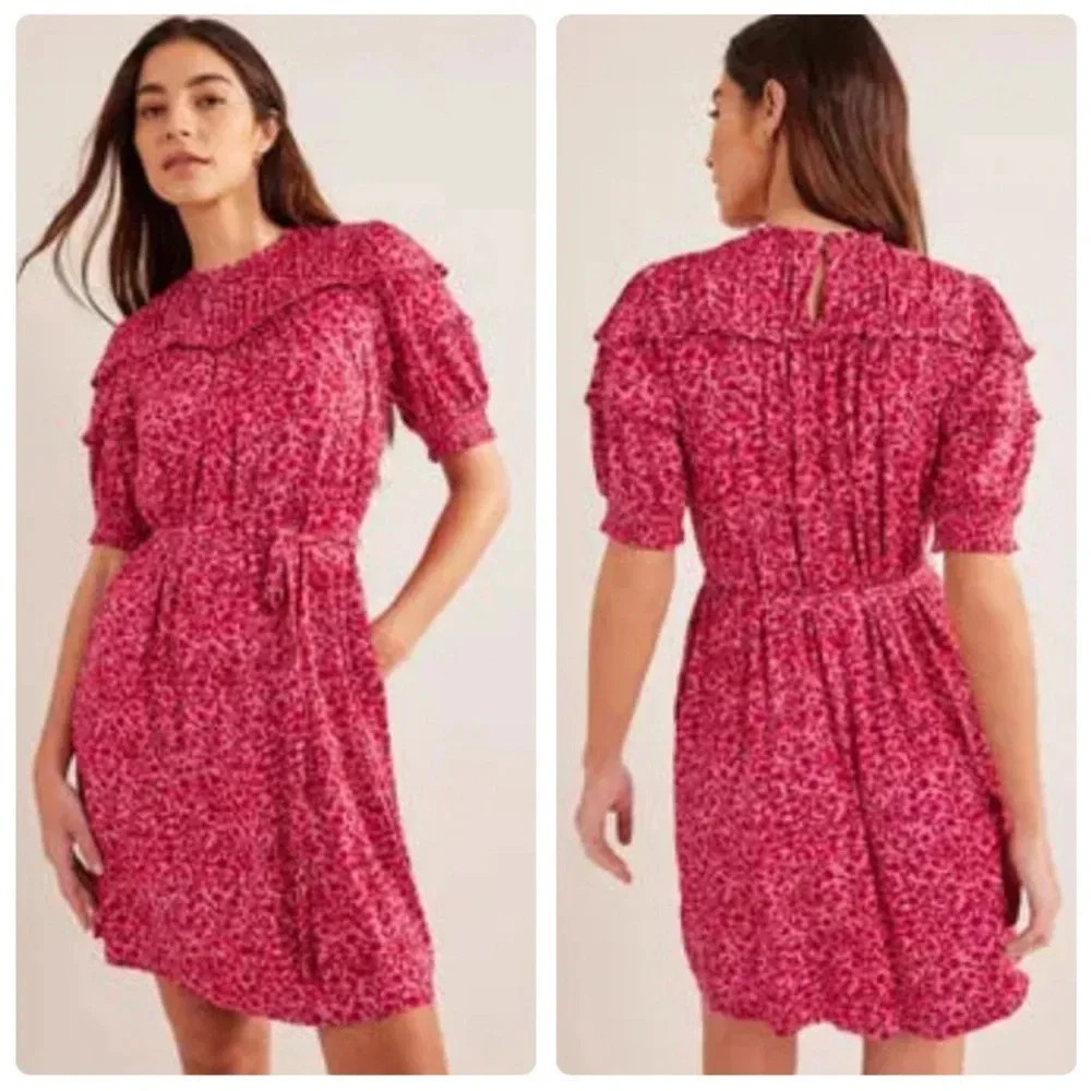 Boden Yoke Detail Jersey Mini Dress in Pink and Red Size 10 NWT New